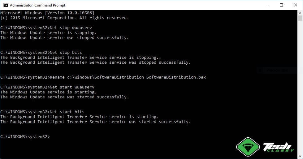 Rename Software Distribution Folder using command prompt