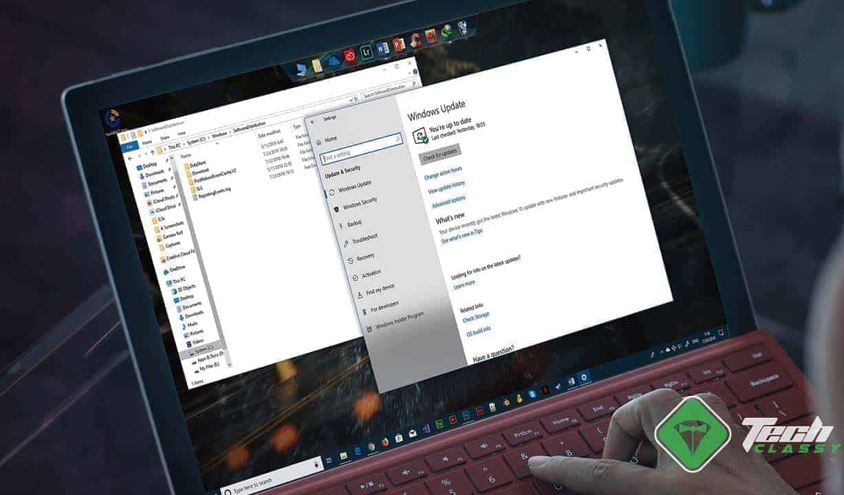 Woman Opened Software Distribution Folder and Windows Update on Surface Tablet How to Delete or Rename Software Distribution Folder on Windows 10