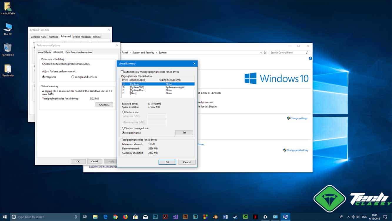 Modify Pagefile Windows 10