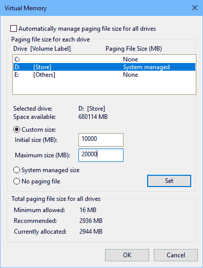 Modify Pagefile size
