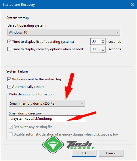 Configure to Small Memory Dump/Minidump