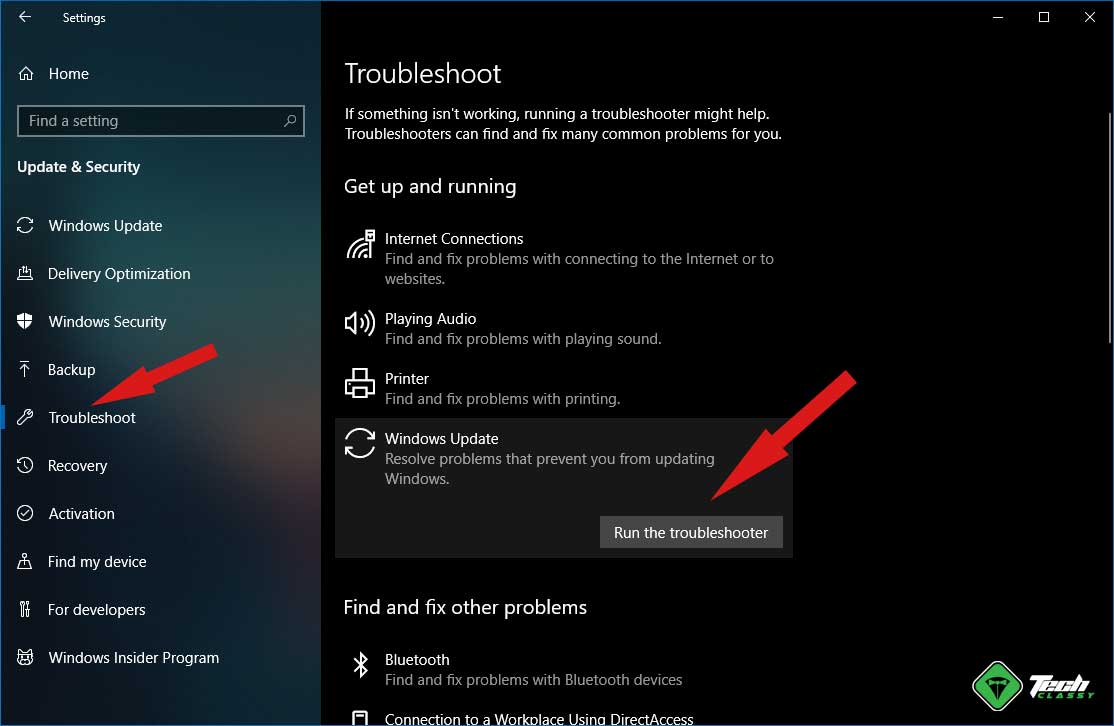 Run Windows Update Troubleshooter