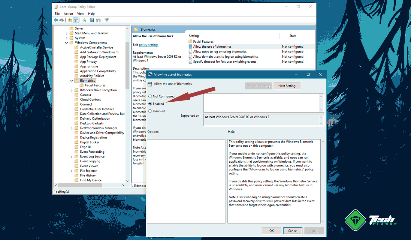 Enable Biometric from Windows Group Policy