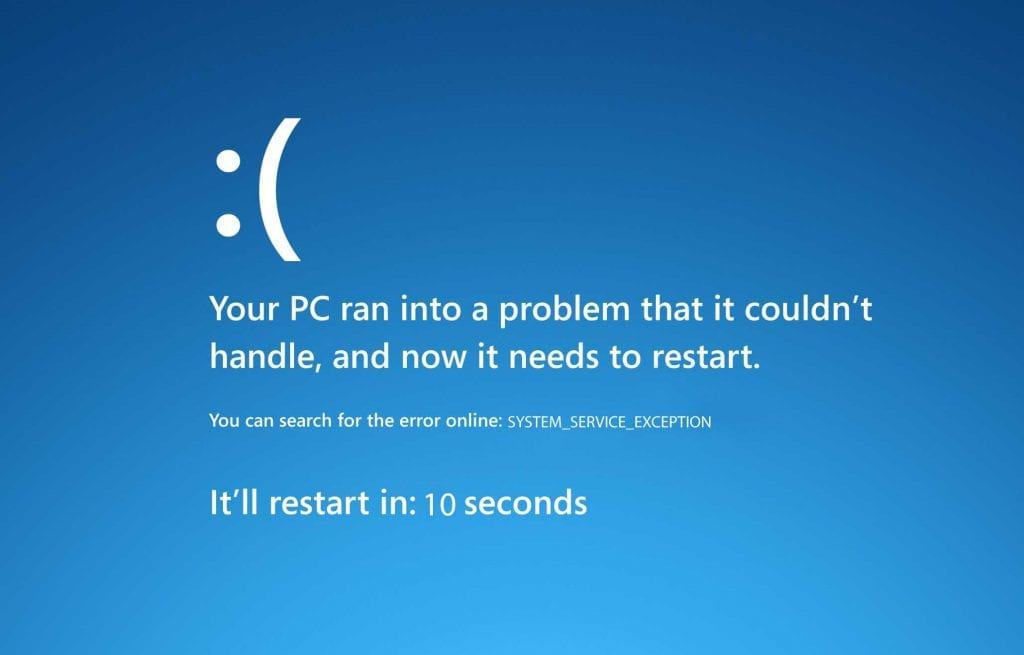 SYSTEM_SERVICE_EXCEPTION Windows 10