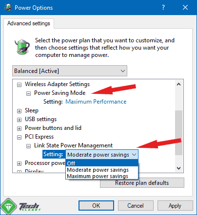 Turning off Power Savings for PCI and Wireless Adapters