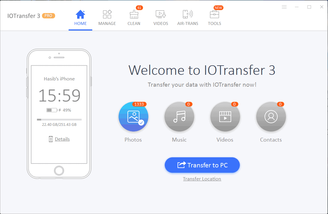 IOTransfer Home Interface
