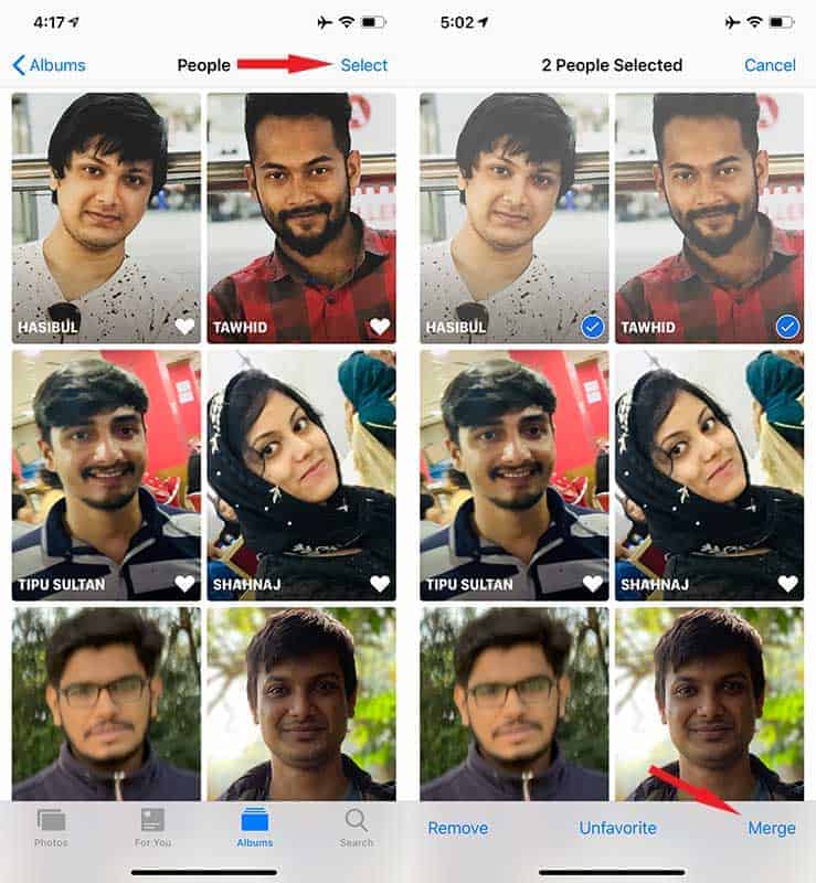 Merge Profiles in People Album iOS