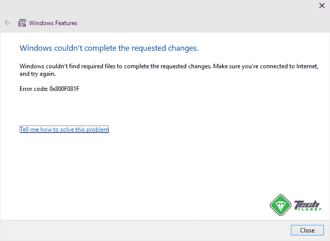 Error 0x800F081F While Installing .Net Framework
