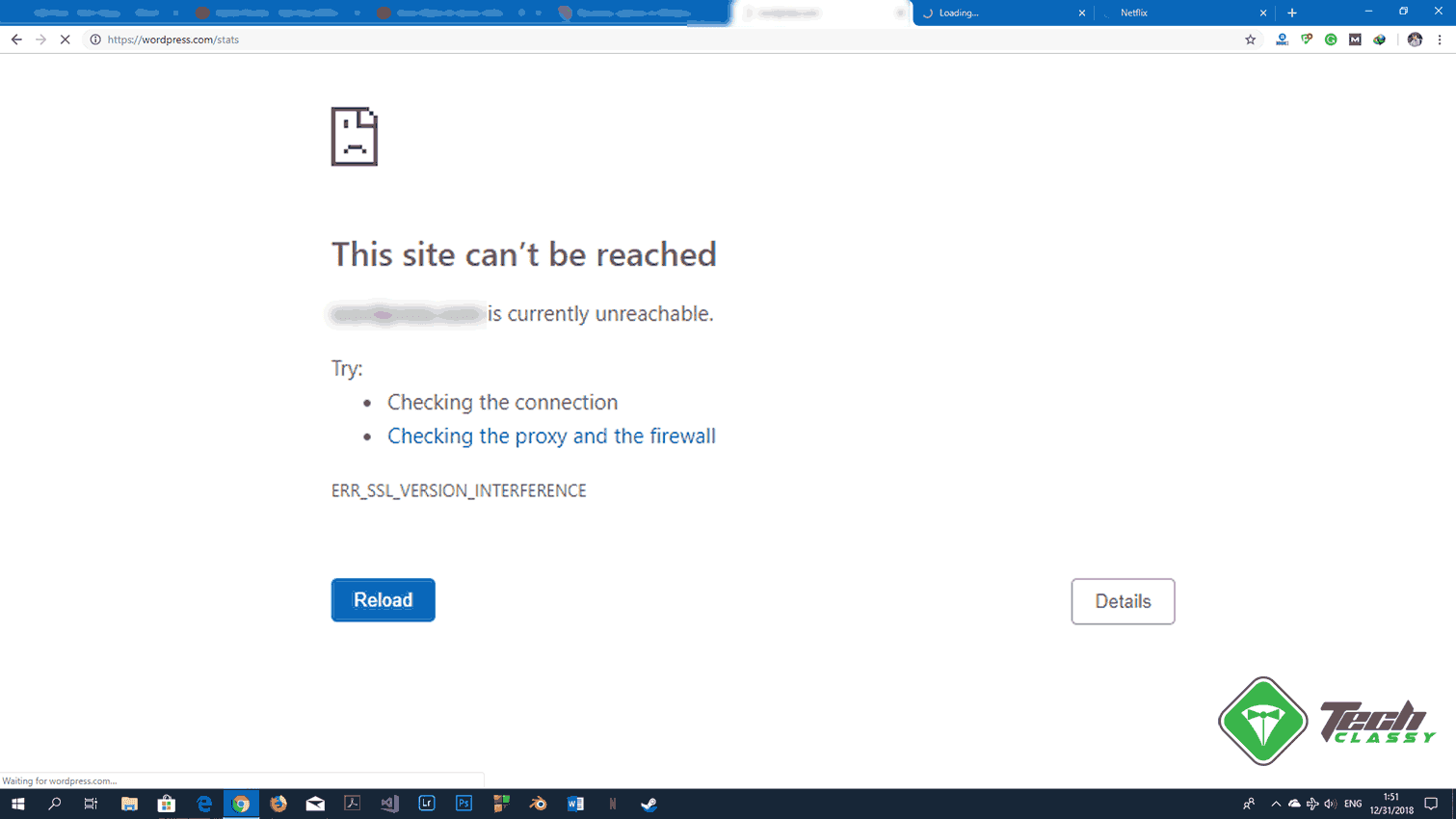 Screenshot ERR_SSL_VERSION_INTERFERENCE on Google Chrome