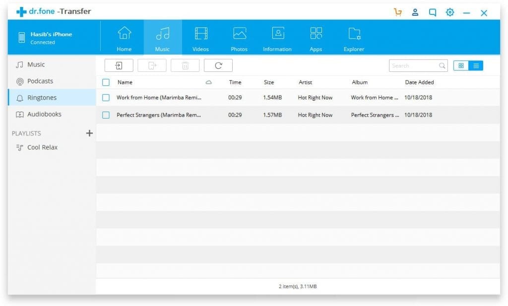 dr. fone transfer iOS ringtone