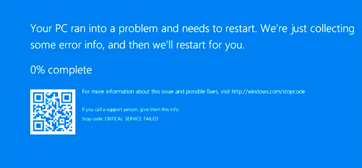 Screenshot CRITICAL SERVICE FAILED
