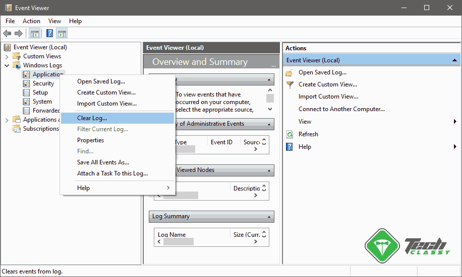 clear event logs windows event viewer