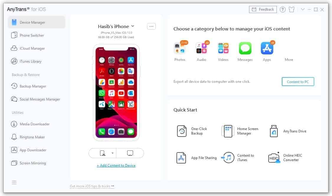 AnyTrans Home Interface