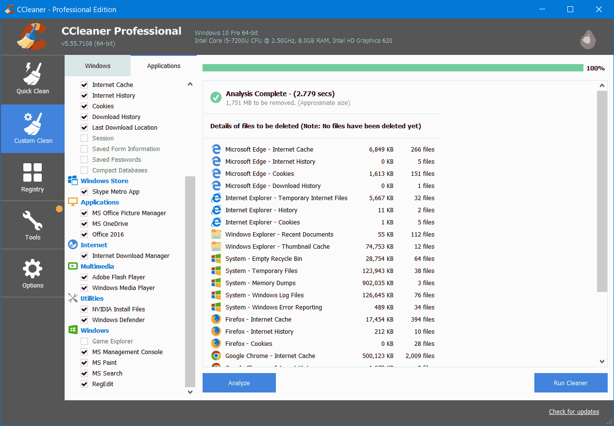 CCleaner Scan, Analyze and Clean