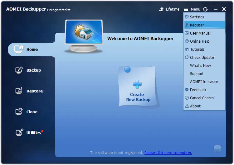 Registering AOMEI Backupper Pro