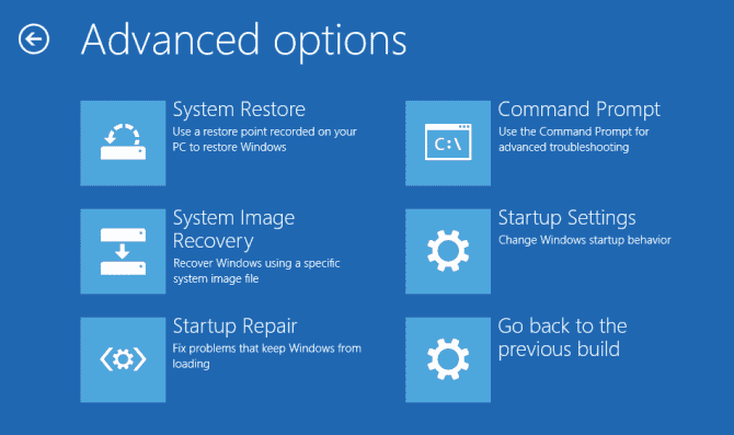 windows recovery mode Advanced Options
