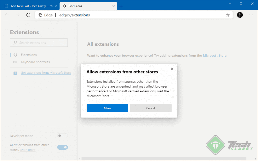Allow Third-Party Extension Store Edge