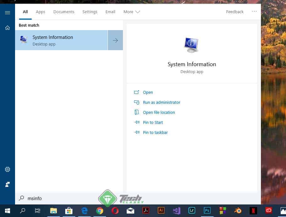 Start Menu Command MSINFO