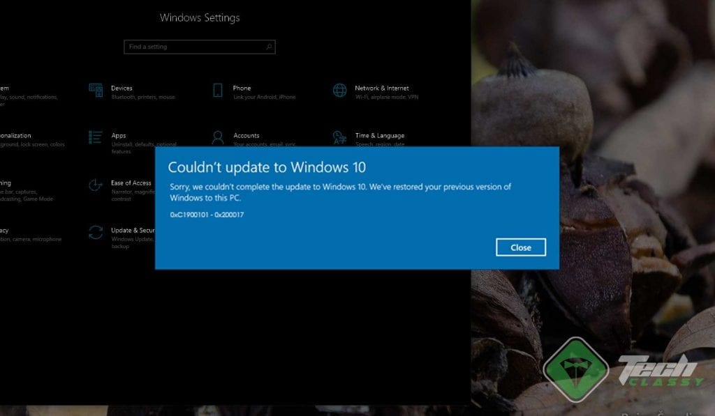 Screenshot Error 0xC1900101 - 0x200017 on Windows 10