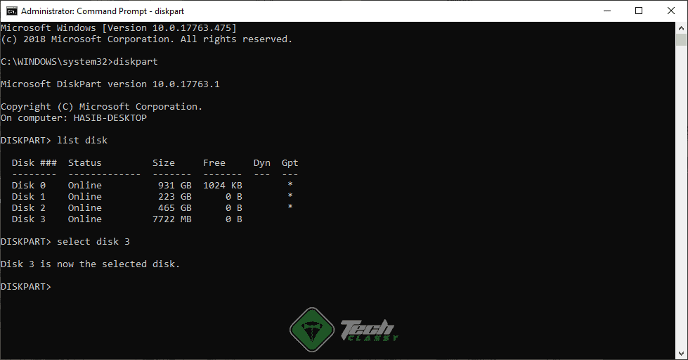 select disk in diskpart command