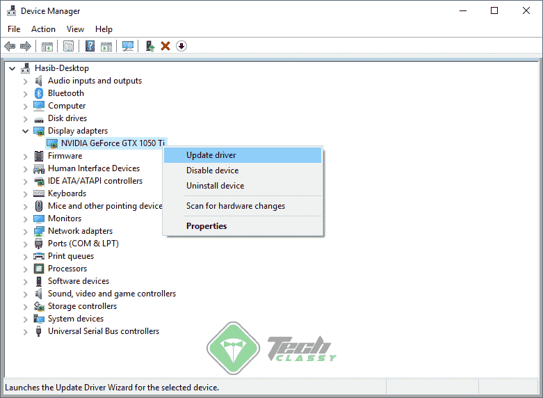Updating Graphics Card Driver in Windows 10
