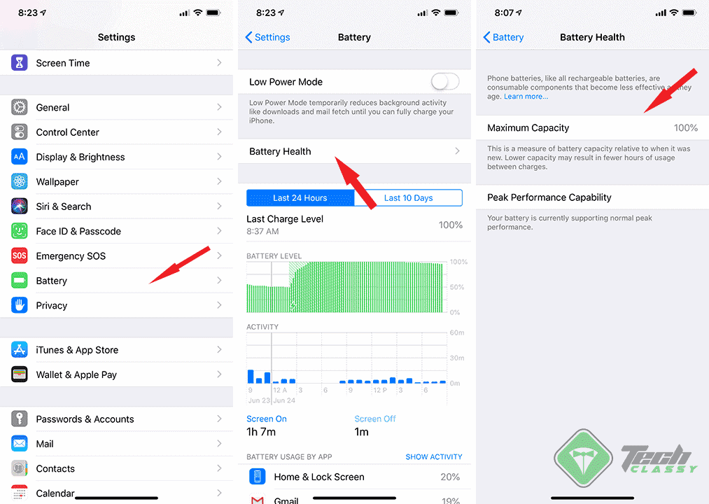 checking iPhone battery health capacity