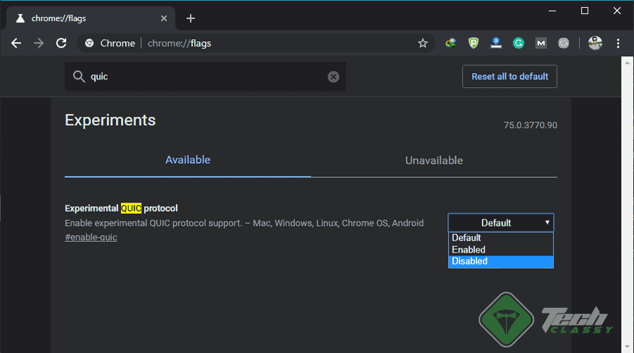 Disable Experimental QUIC Protocol in Google Chrome