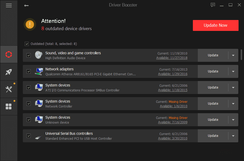 Outdated Drivers Detected in Driver Booster