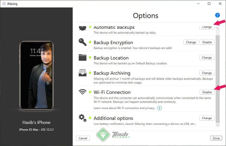Enabling Auto Backup and WiFi iMazing