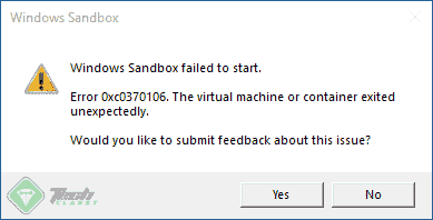 Screenshot Windows Sandbox Failed to Start - Error 0xc0370106