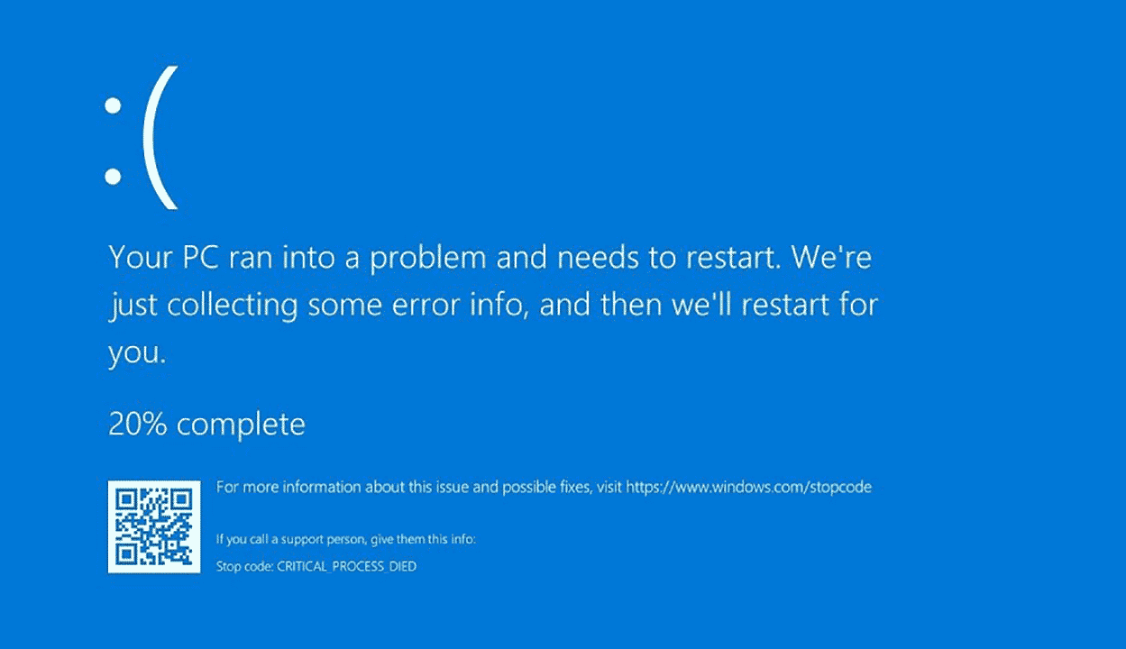 screenshot: Critical Process Died BSOD - Stop Code: 0x000000EF