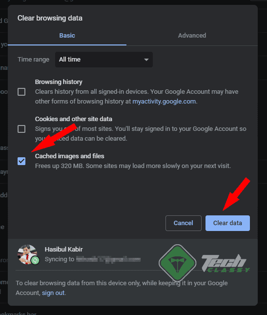 Clearing Browsing Cache on Chrome