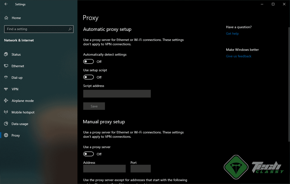 Proxy Settings Windows 10