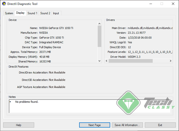 Screenshot DirectDraw and Direct3D Acceleration not Available