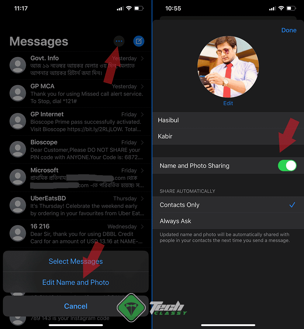 Enable Name and Photo Sharing on iMessage