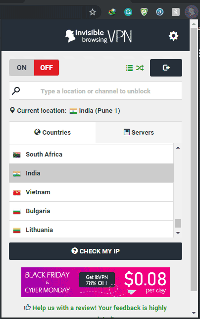 ibVPN Chrome Extension
