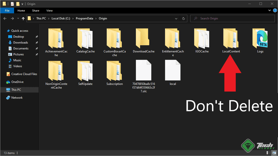 delete all folders except local content origin