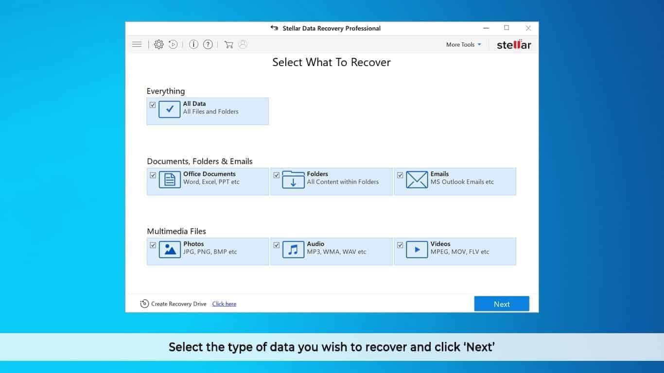 Stellar Data Recovery Professional User Interface