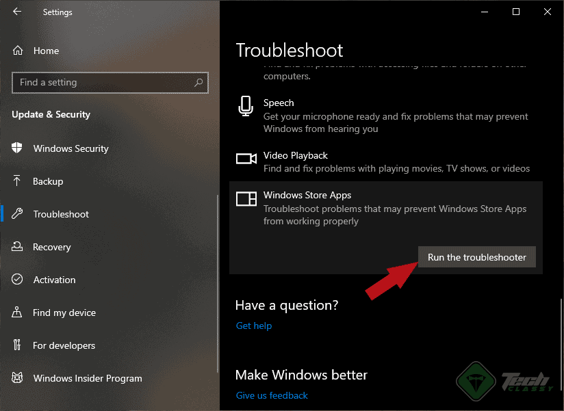 Launching Windows Store Apps Troubleshooter