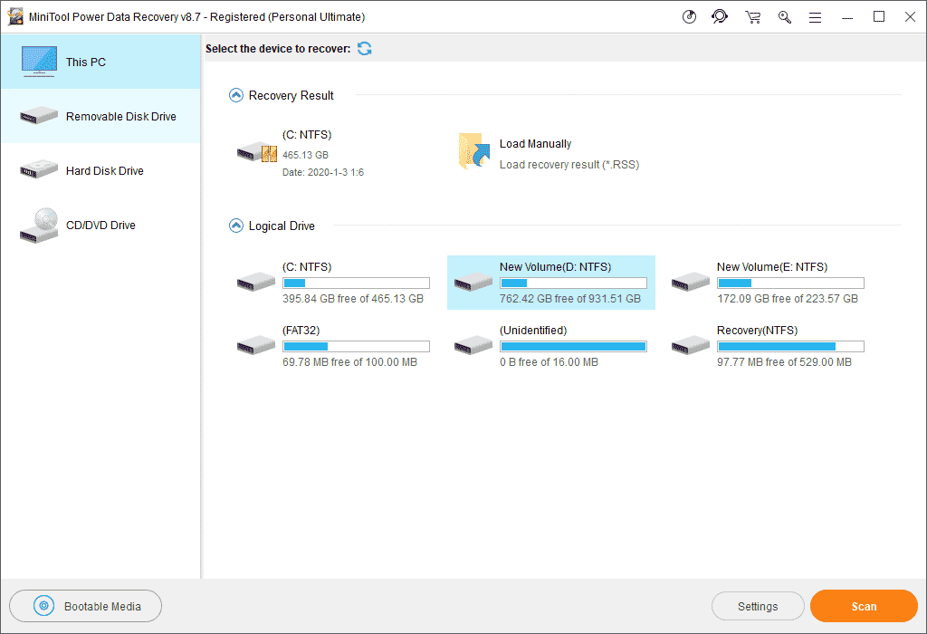 MiniTool Power Data Recovery 8 Interface