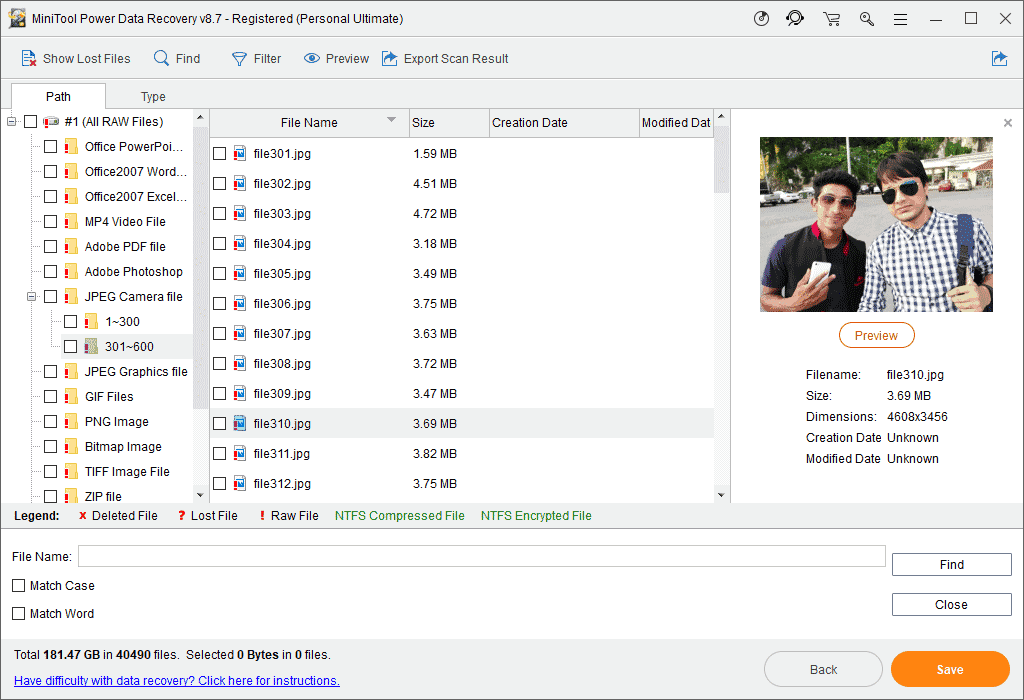 File Preview MiniTool Power Data Recovery Scan Result
