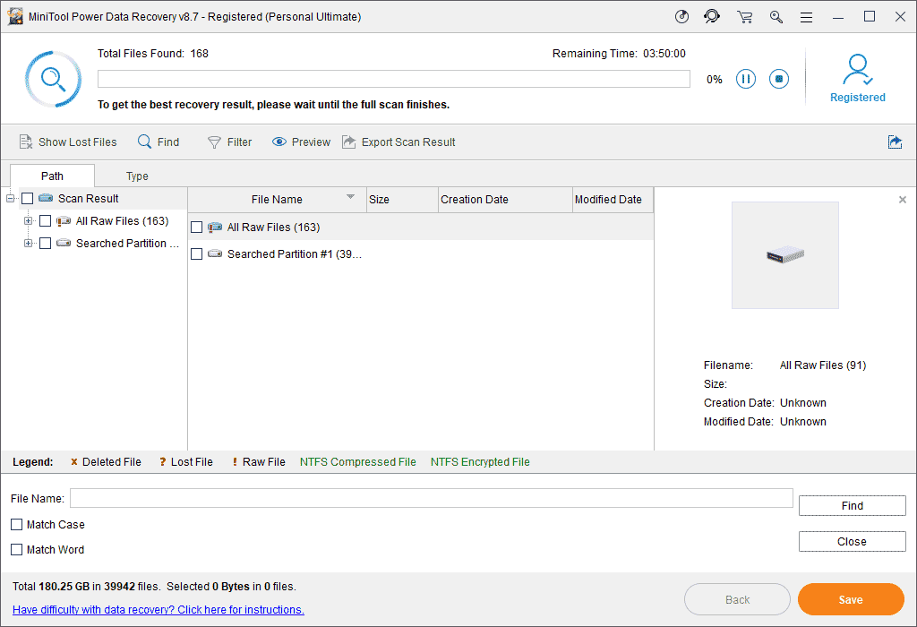 MiniTool PDR Screenshot Scan Result