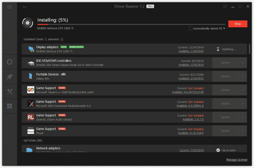 Installing NVIDIA GPU Driver Using Driver Booster