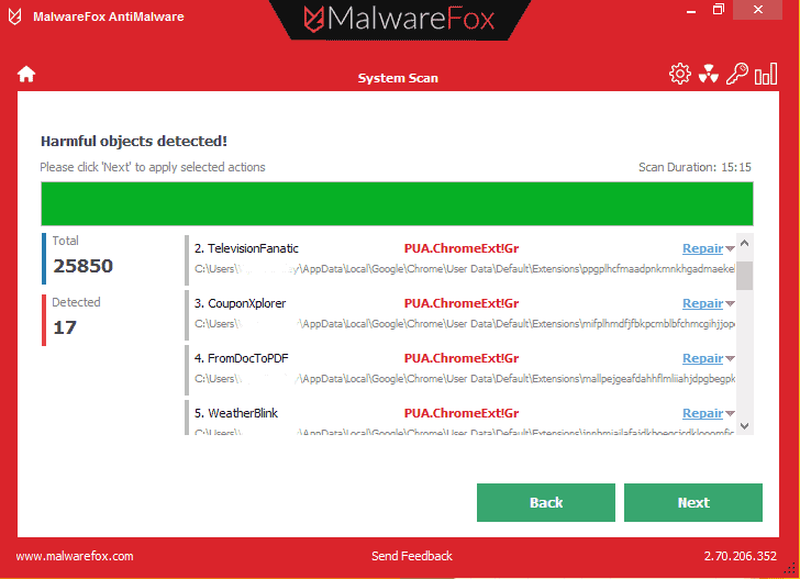 Malwarefox Hamrful Object Detected