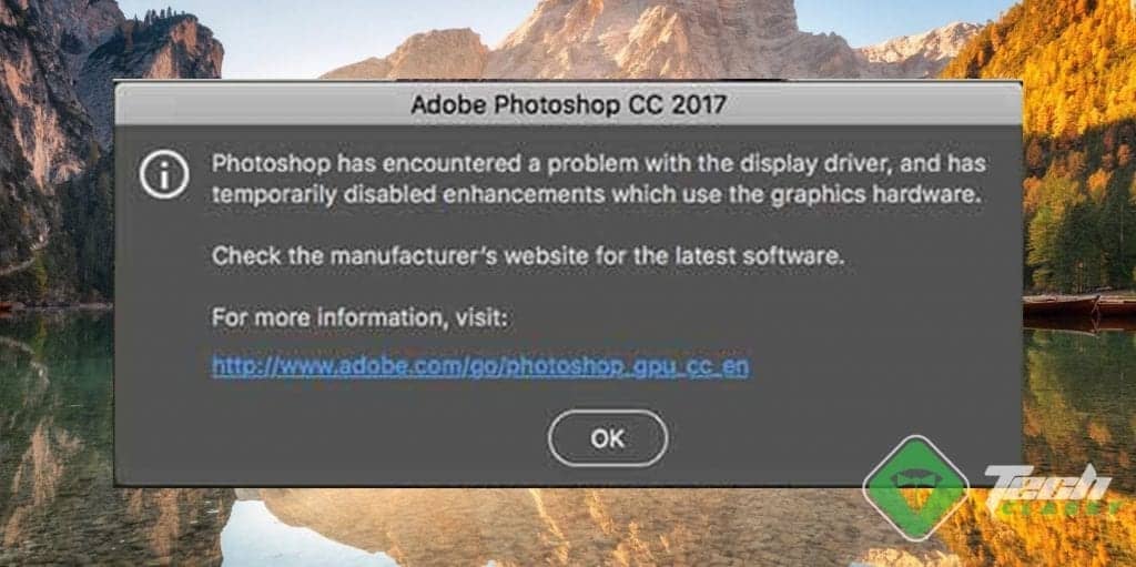 Screenshot PHOTOSHOP HAS ENCOUNTERED A PROBLEM WITH THE DISPLAY DRIVER