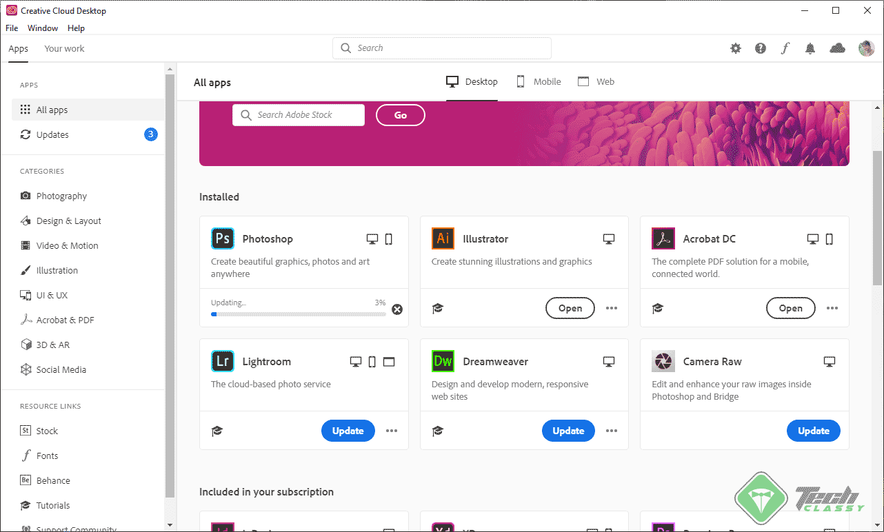 Updating Adobe Photoshop Using Creative Cloud Desktop Client