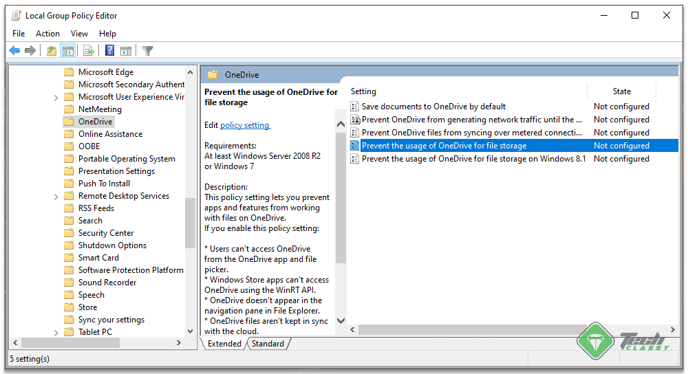 Disabling OneDrive from Group Policy Editor 1
