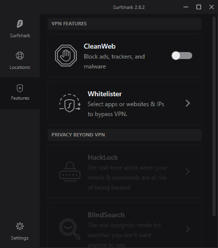 Surfshark VPN Windows App Features
