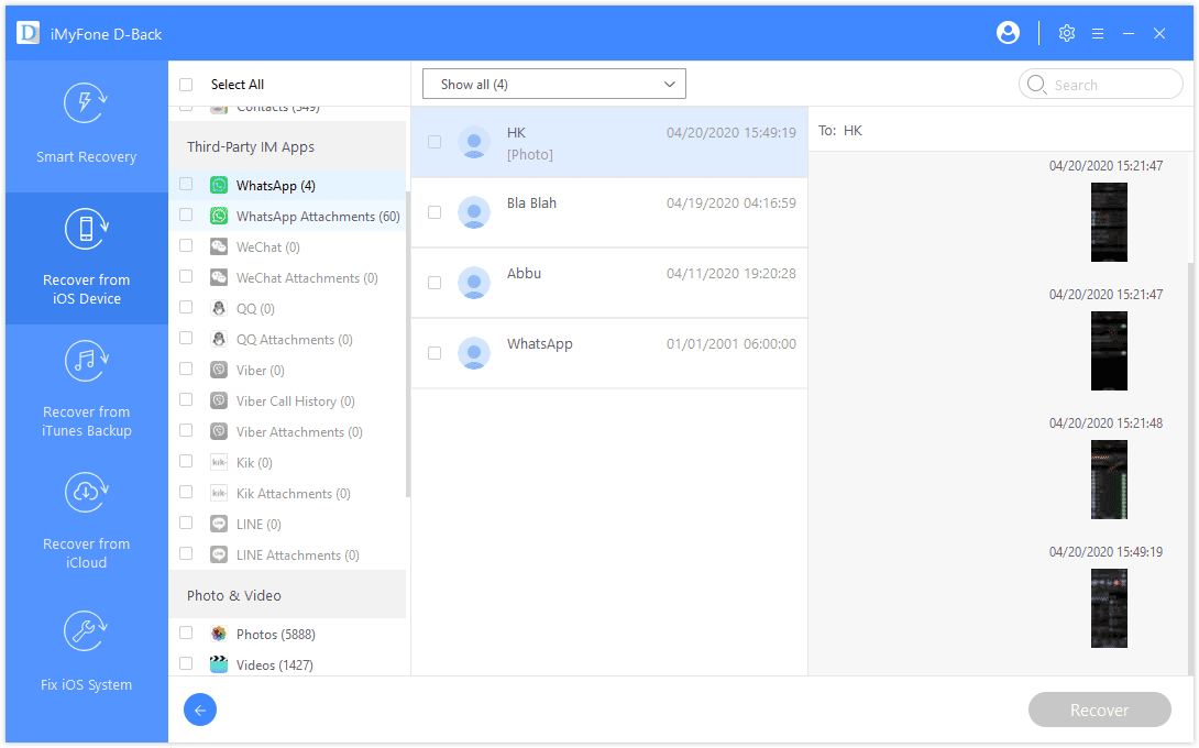 iMyFone D-Back Found Deleted Whatsapp Messages