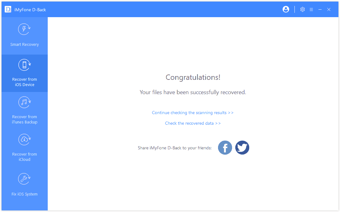 iMyFone D-Back has Recovered Deleted iPhone Data